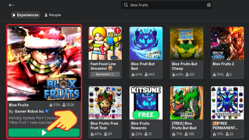 Nhấn chọn vào game Blox Fruit