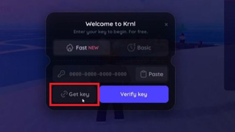 Nhấn vào biểu tượng Krnl > chọn " Get key"