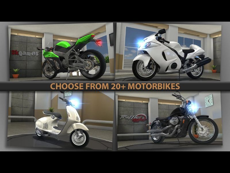Bộ sưu tập xe moto đa dạng trong Traffic Rider Mod APK