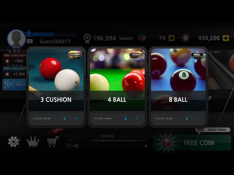 Có nhiều chế độ chơi khác nhau với World Championship Billiards Apk