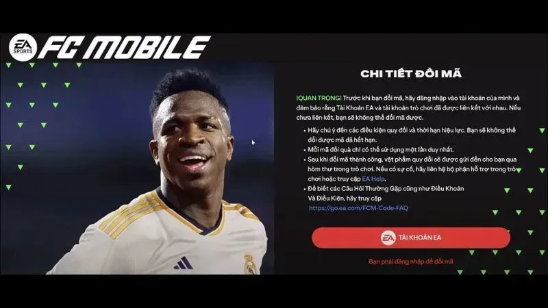 Truy cập vào website để vào trang đổi FC Mobile code