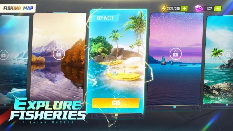 Nhiều vùng biển khác nhau đang chờ khám phá trong Fishing Master APK