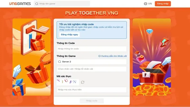 Nhập Code Trên Trang Web Chính Thức Của VNG