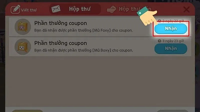 Xác nhận và nhận quà trực tiếp trong hộp thư