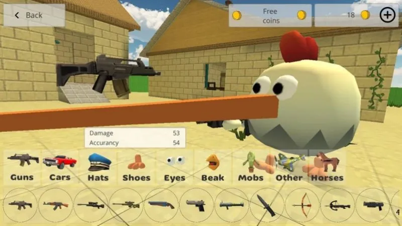 Kho vũ khí phong phú trong Hack Chicken Gun