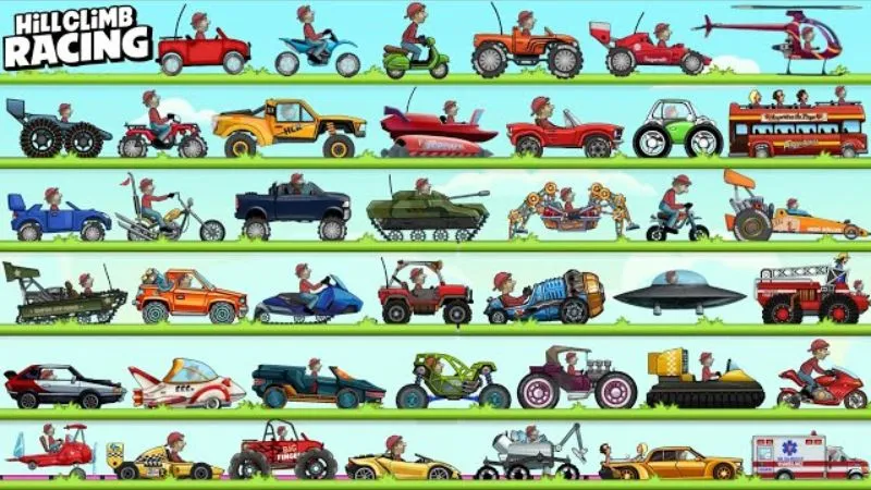 Nhiều loại phương tiện độc đáo trong Hill Climb Racing Hack 