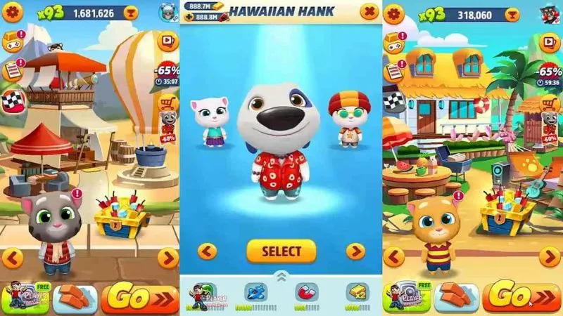 Thu thập vàng và nâng cấp trong Tom Biết Nói Rượt Vàng Hack 