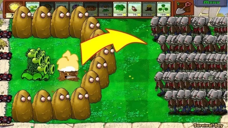 Đội hình cây lai tạo phòng thủ nhiều hàng trước đợt zombie trong PVZ Fusion