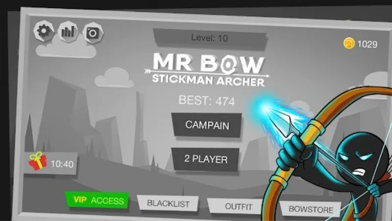 Mr Bow Hack với cung thủ người que chuẩn bị bắn tên vào đối thủ