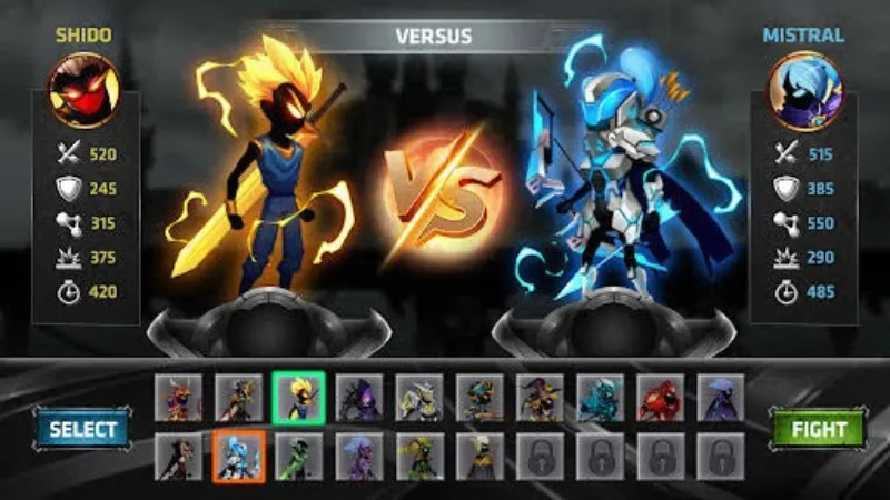 `Nhân vật Stickman Legends sử dụng combo kỹ năng để tiêu diệt kẻ địch`